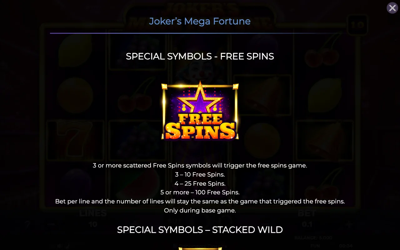 Special symbols - free spins — Jokers Mega Fortune
