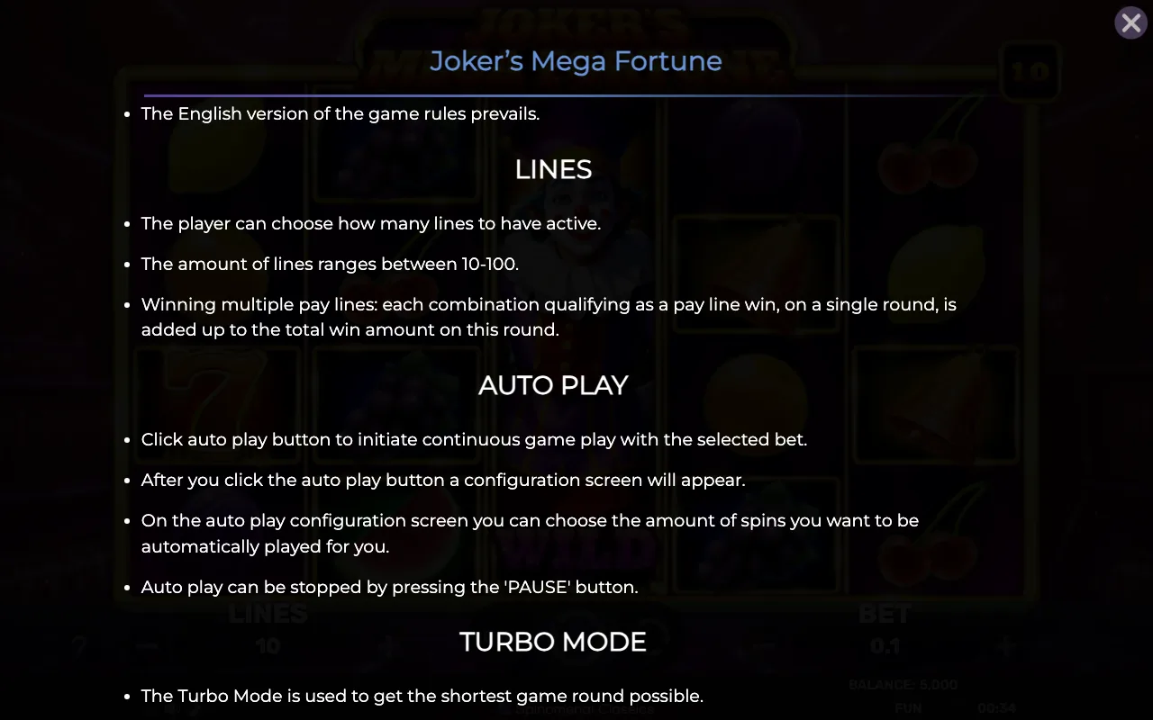 Lines — Jokers Mega Fortune