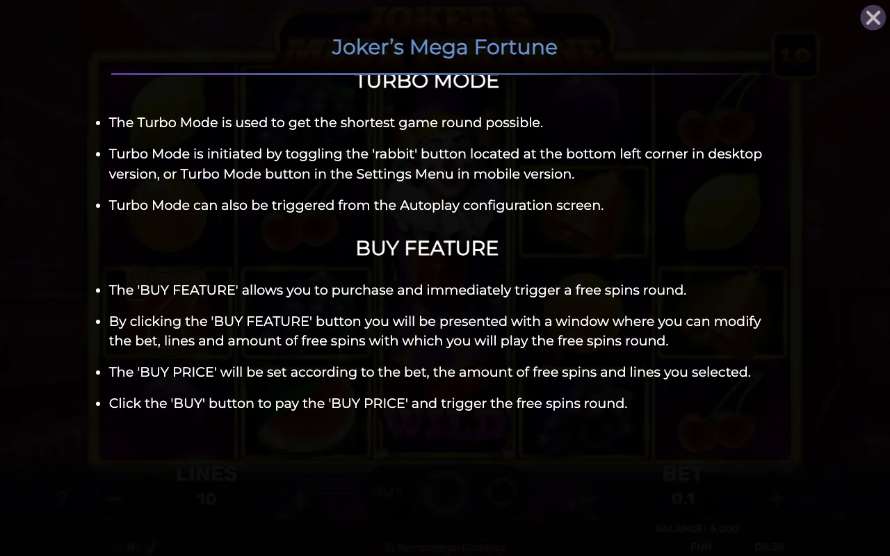 Buy feature — Jokers Mega Fortune