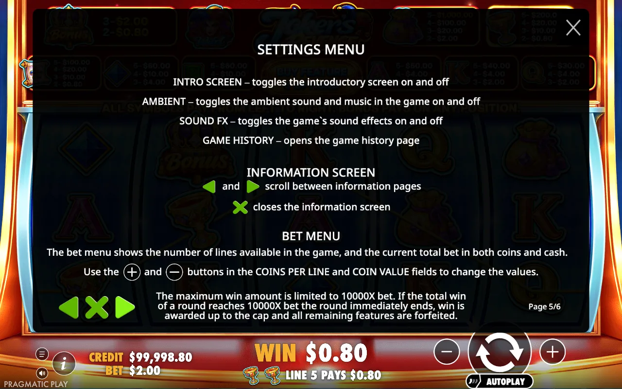 Settings menu — Jokers Revenge