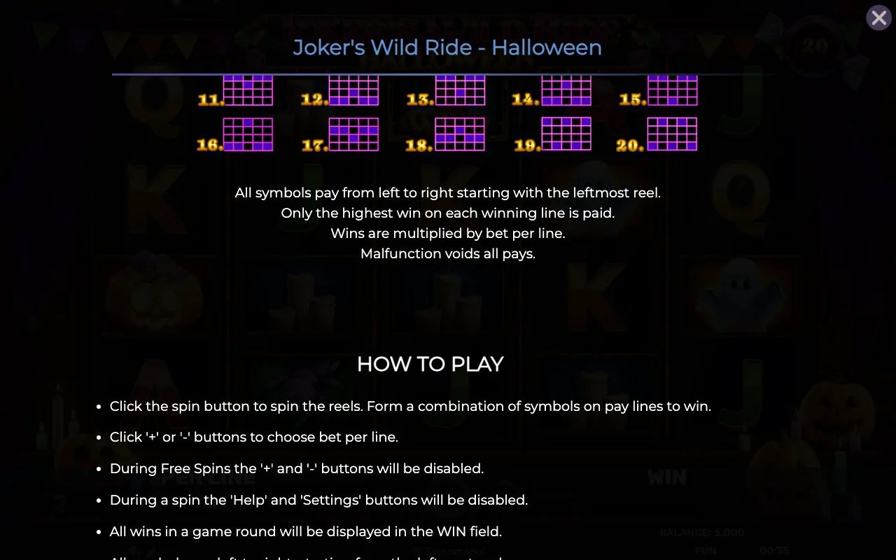 Game rules, page 6 — Jokers Wild Ride Halloween