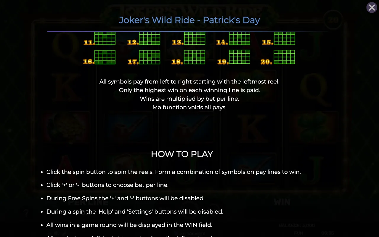 Game rules, page 6 — Jokers Wild Ride Patricks Day