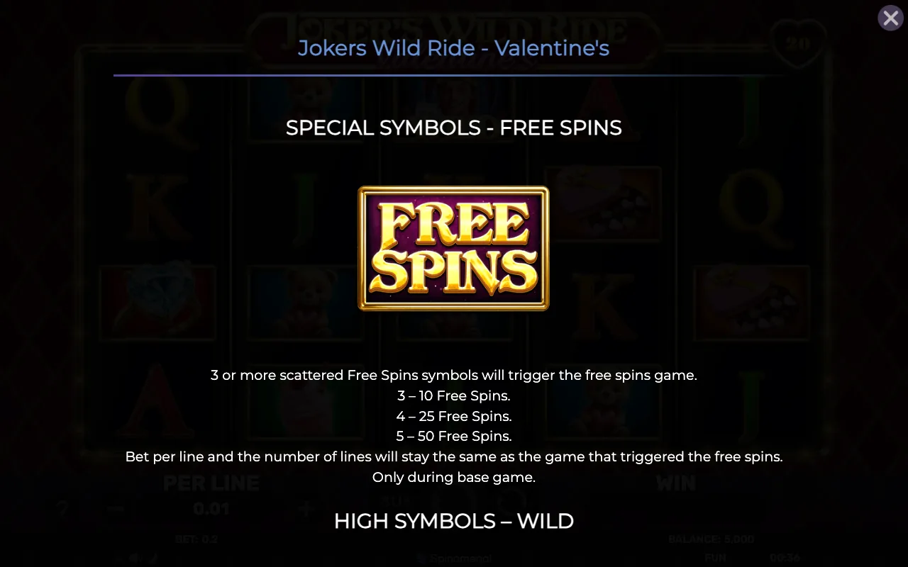 Special symbols - free spins — Jokers Wild Ride Valentines