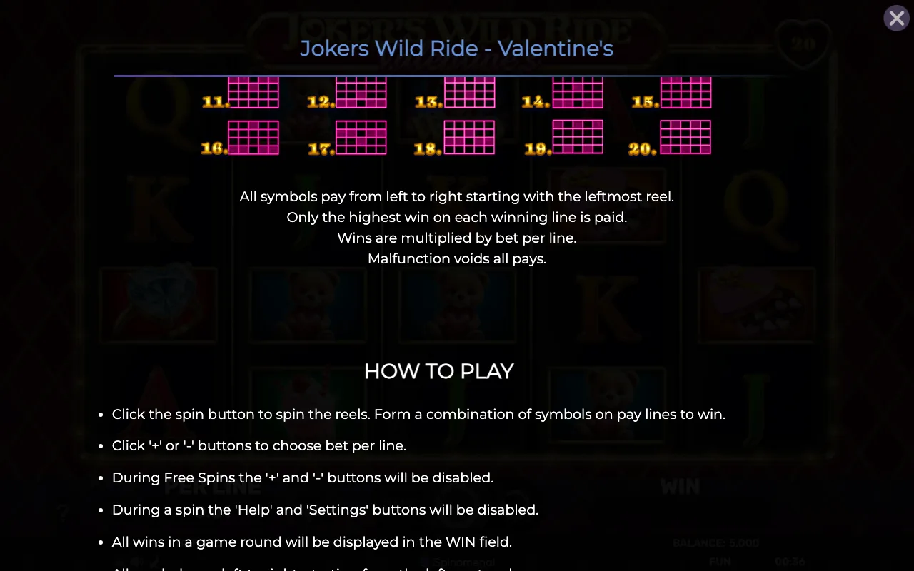 Game rules, page 6 — Jokers Wild Ride Valentines