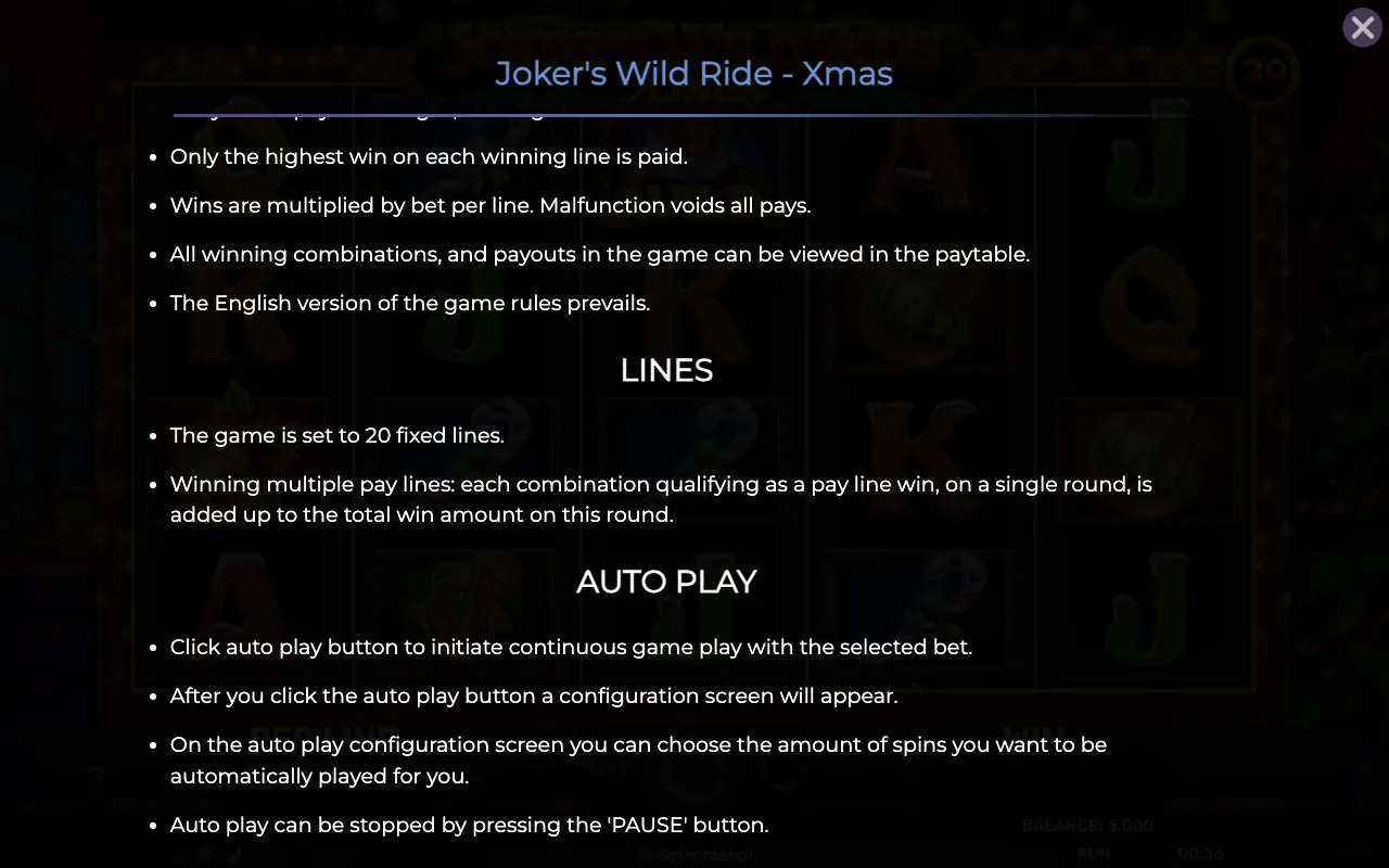 Game rules, page 7 — Jokers Wild Ride Xmas