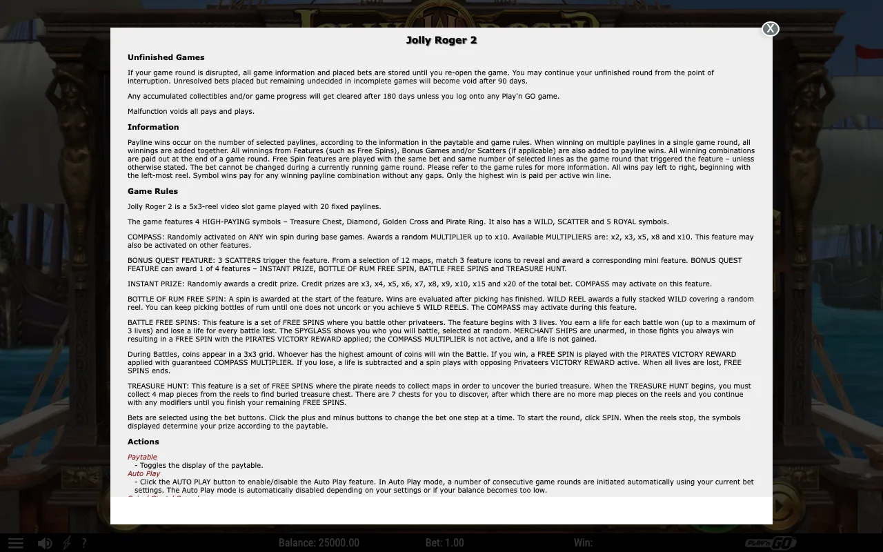 Game rules, page 1 — Jolly Roger 2