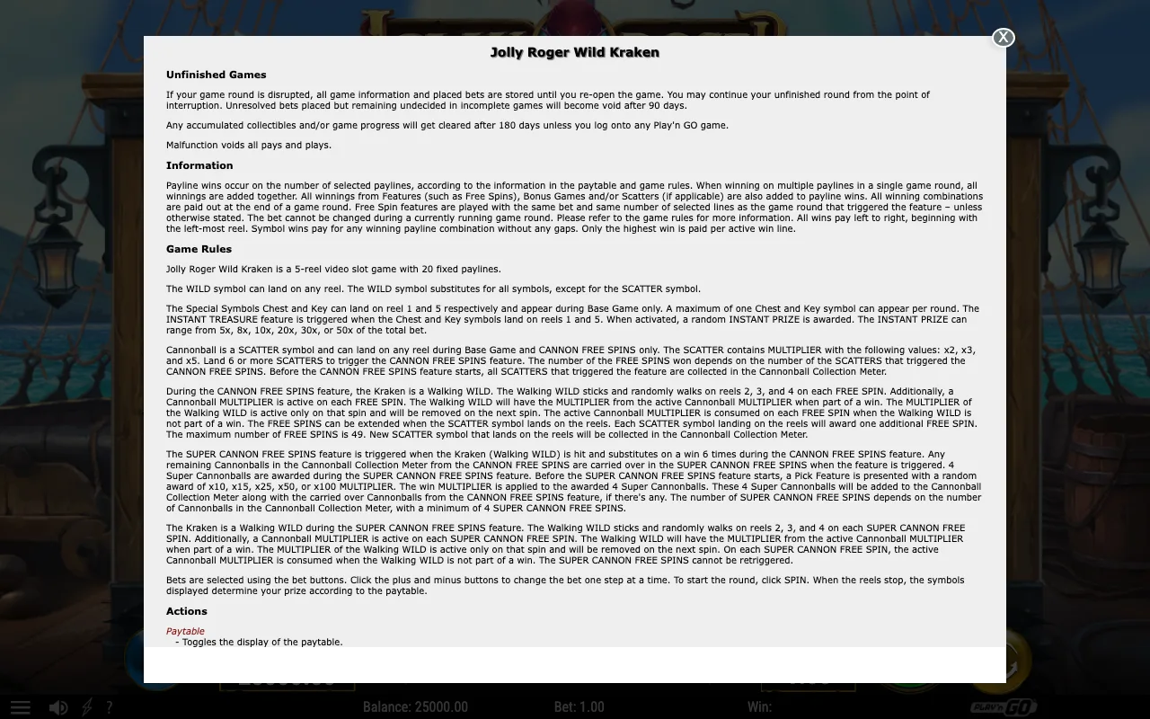 Game rules, page 1 — Jolly Roger Wild Kraken
