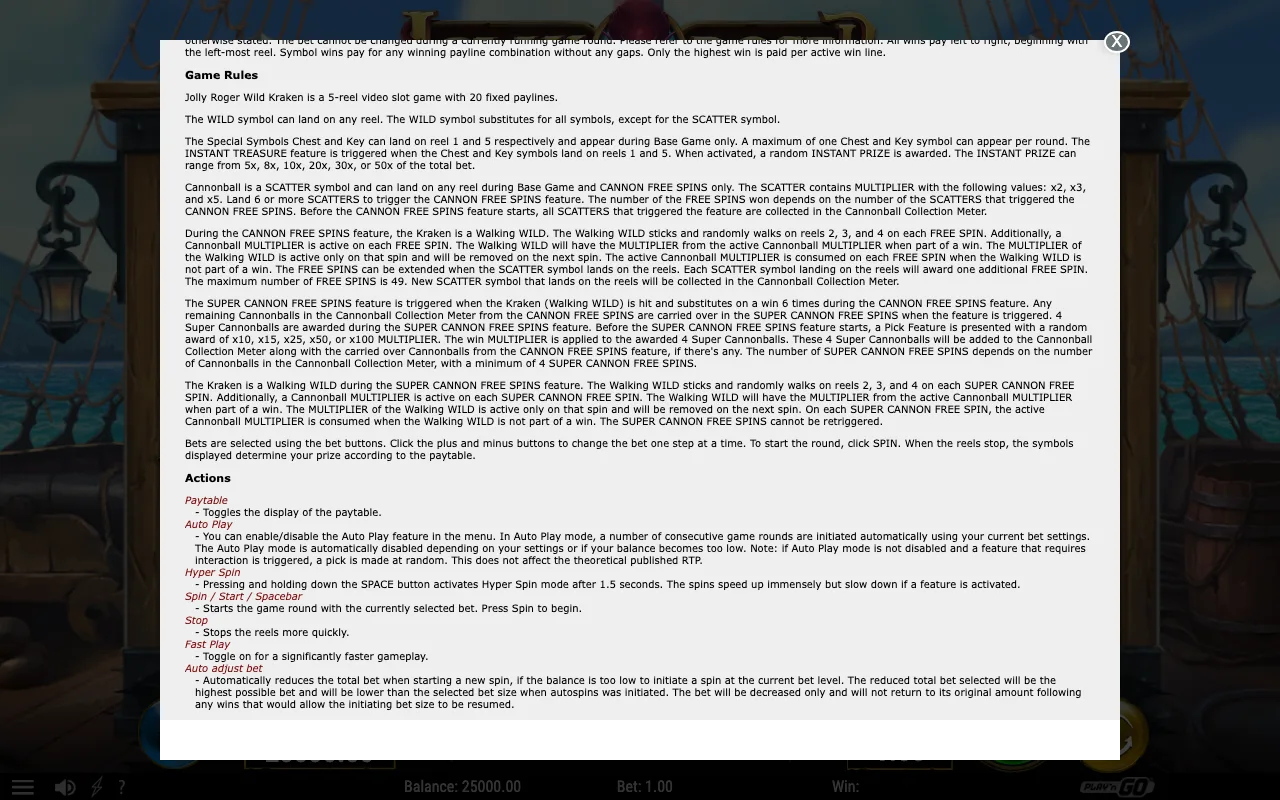 Game rules, page 2 — Jolly Roger Wild Kraken