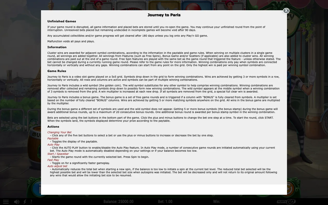 Game rules, page 1 — Journey to Paris