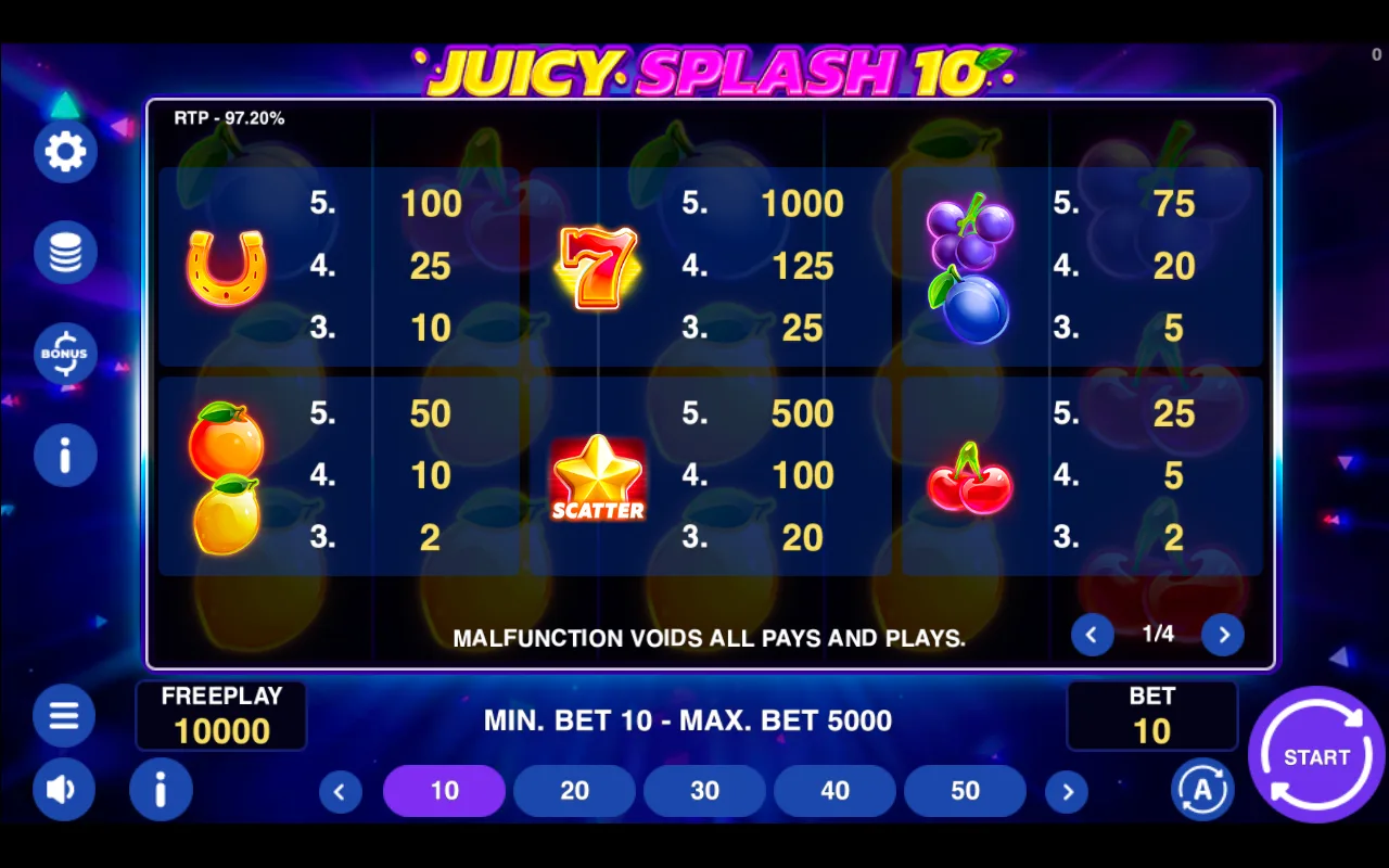 Game rules, page 1 — Juicy Splash 10