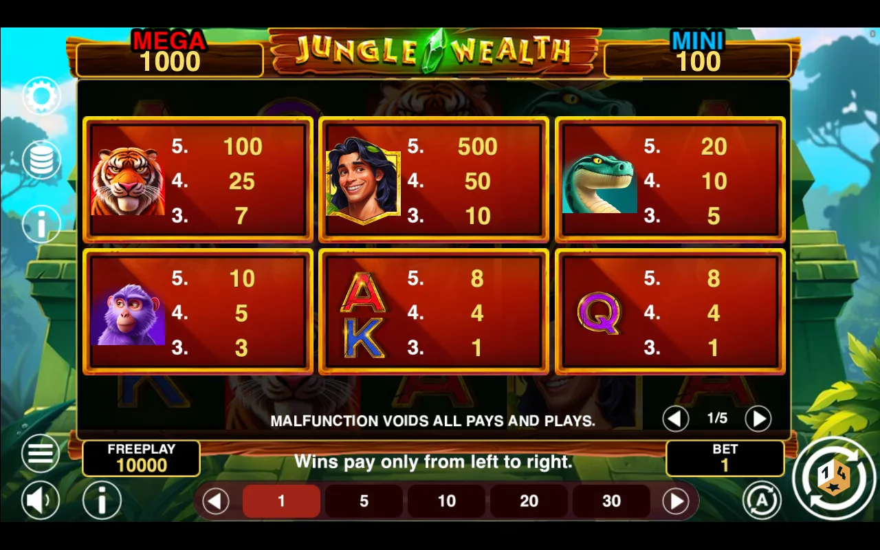 Game rules, page 1 — Jungle Wealth Hold And Win