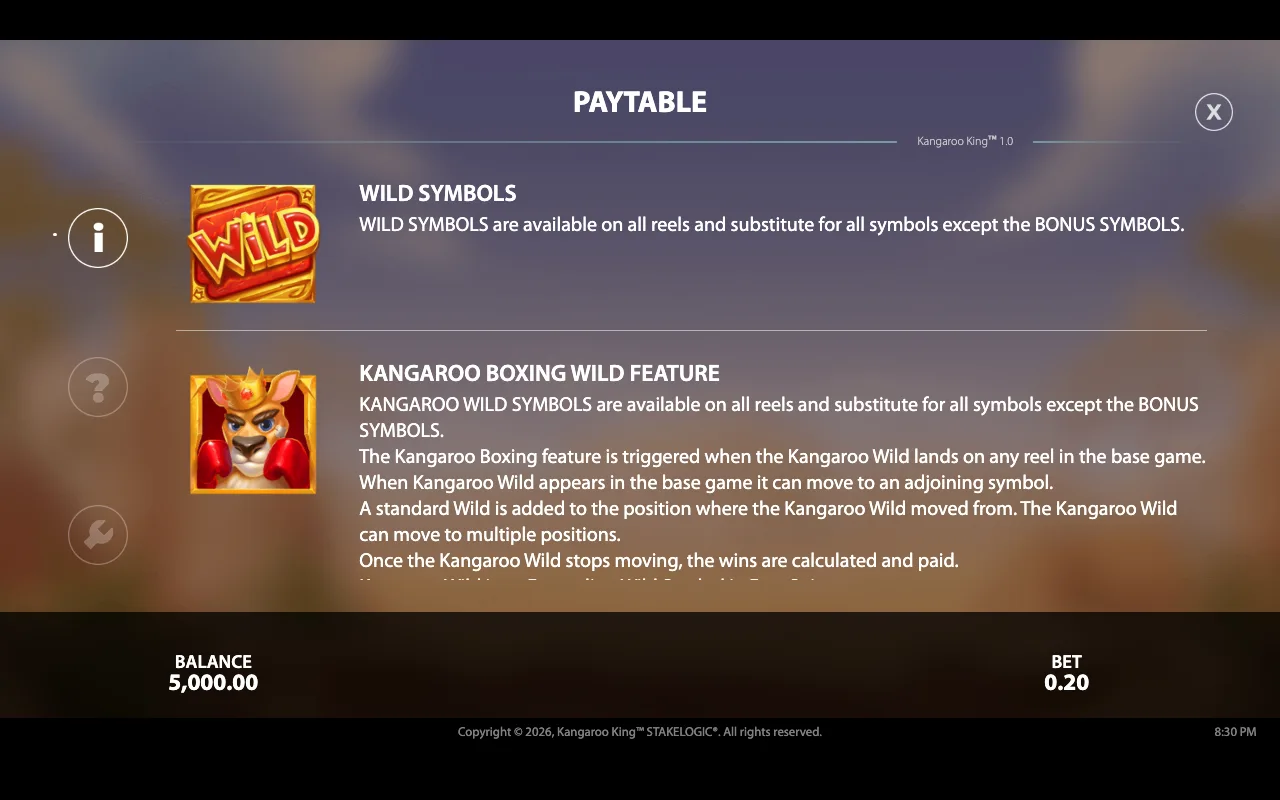 Paytable — Kangaroo King