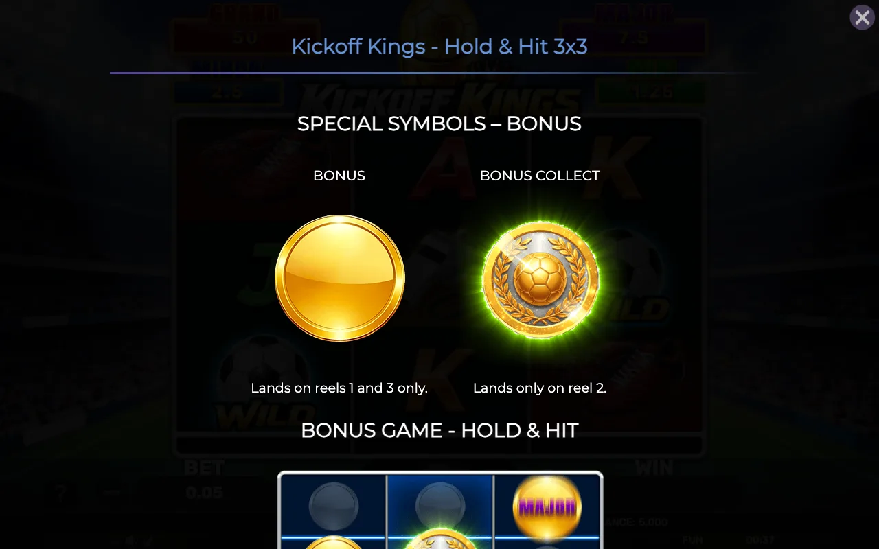 Special symbols - bonus — Kickoff Kings Holdhit 3x3