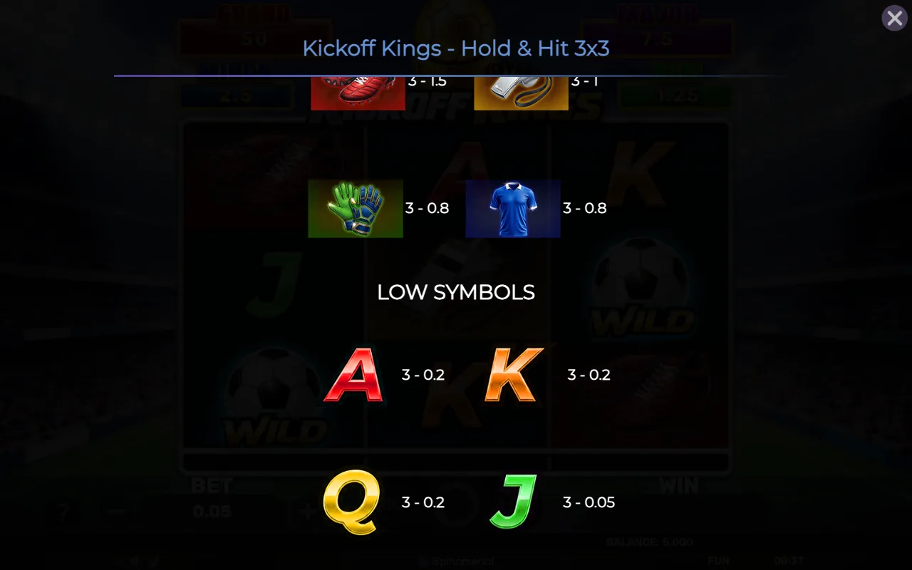 Low symbols — Kickoff Kings Holdhit 3x3