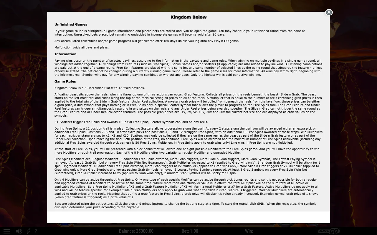 Game rules, page 1 — Kingdom Below