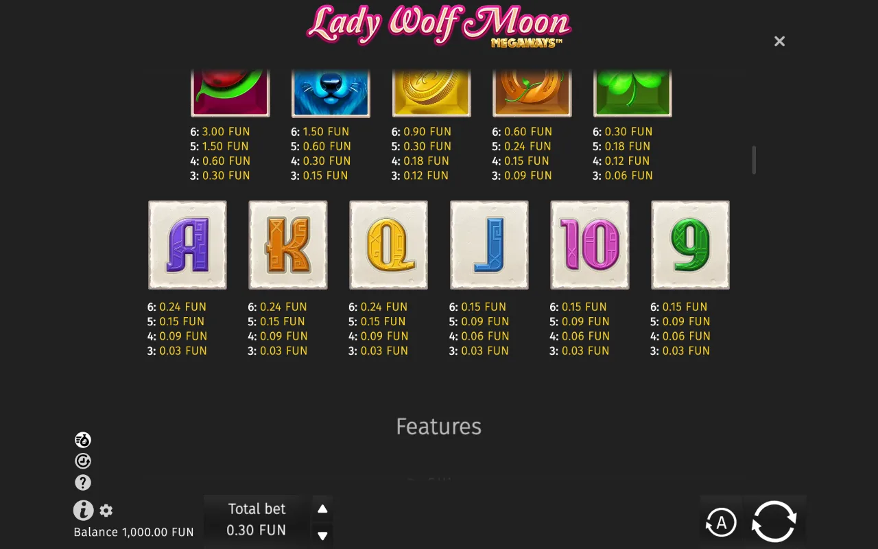 Game rules, page 2 — Lady Wolf Moon Megaways