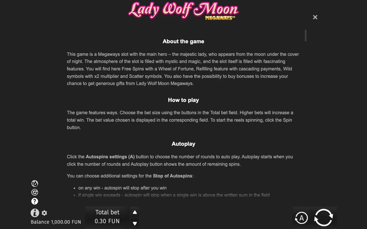 Game rules, page 6 — Lady Wolf Moon Megaways