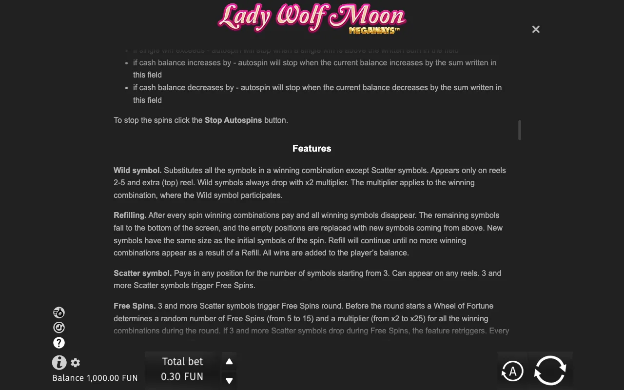 Game rules, page 7 — Lady Wolf Moon Megaways