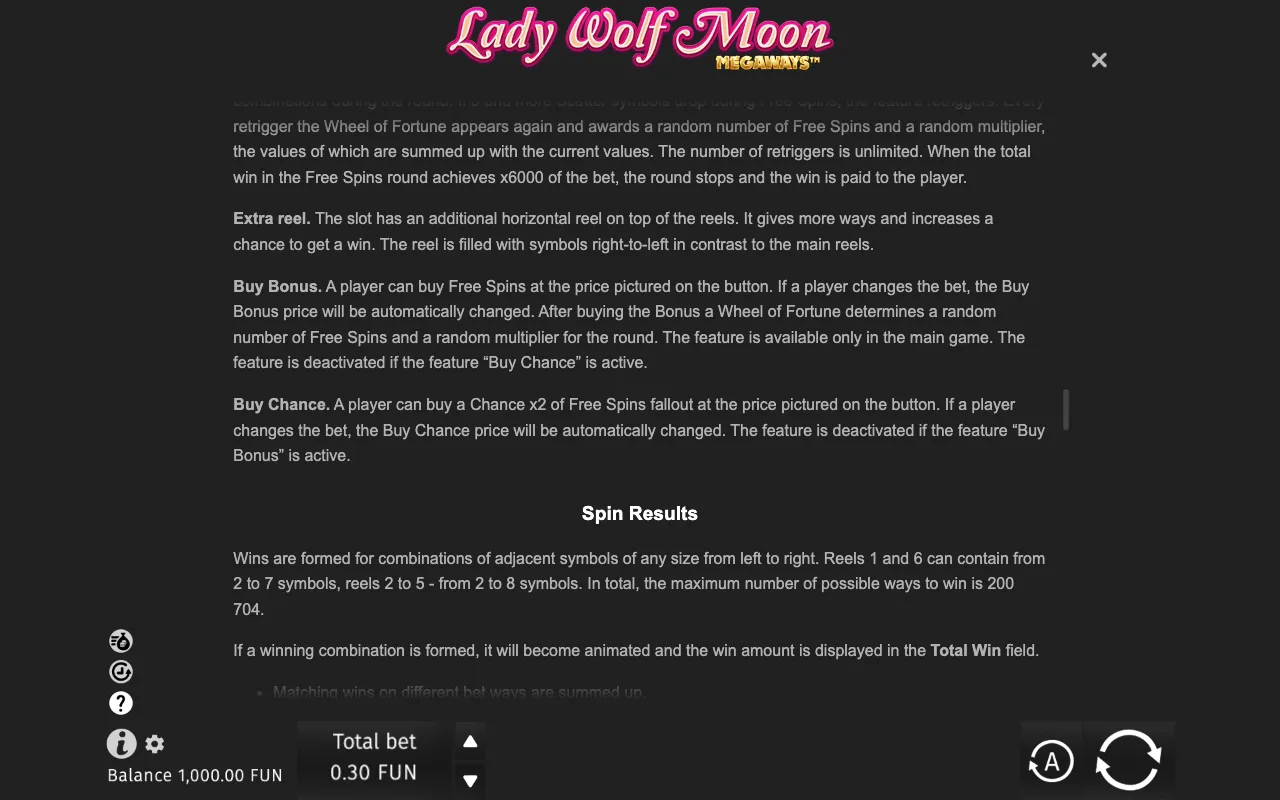 Game rules, page 8 — Lady Wolf Moon Megaways