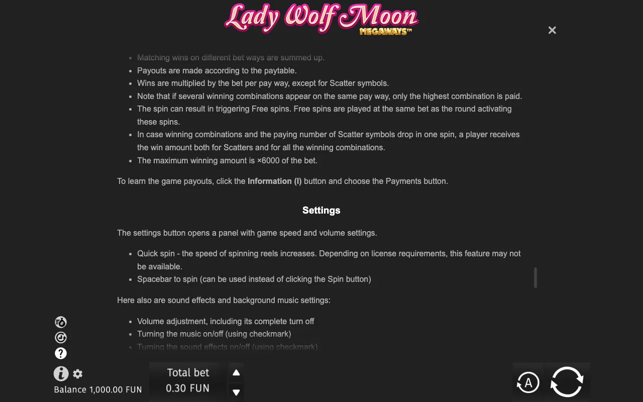 Game rules, page 9 — Lady Wolf Moon Megaways
