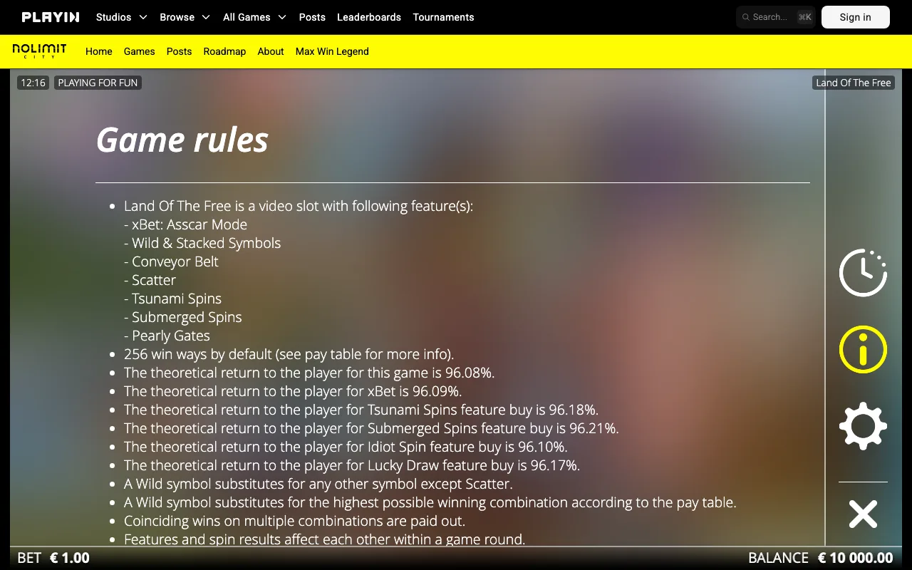 Game rules, page 1 — Land Of The Free