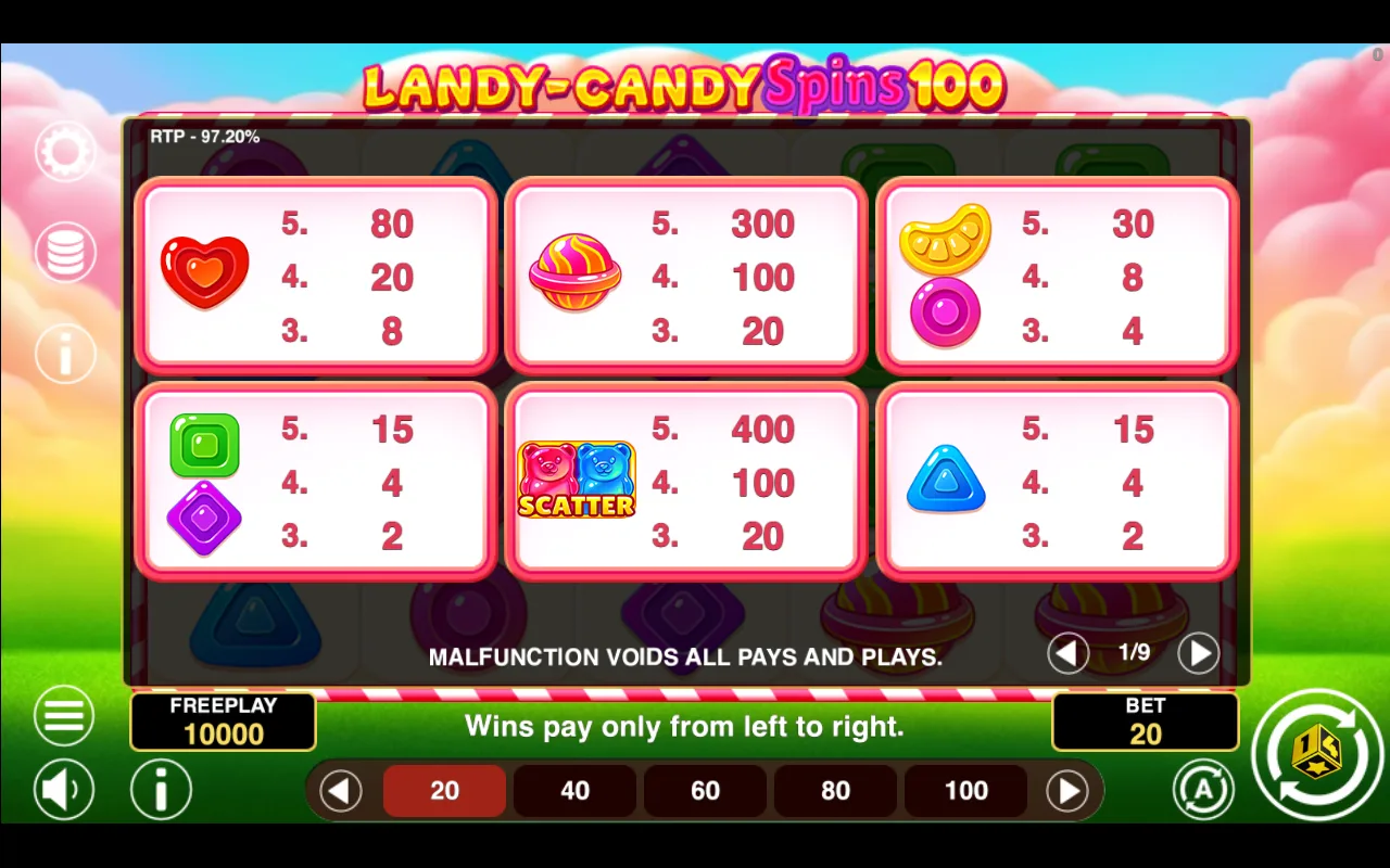 Game rules, page 1 — Landy Candy Spins 100