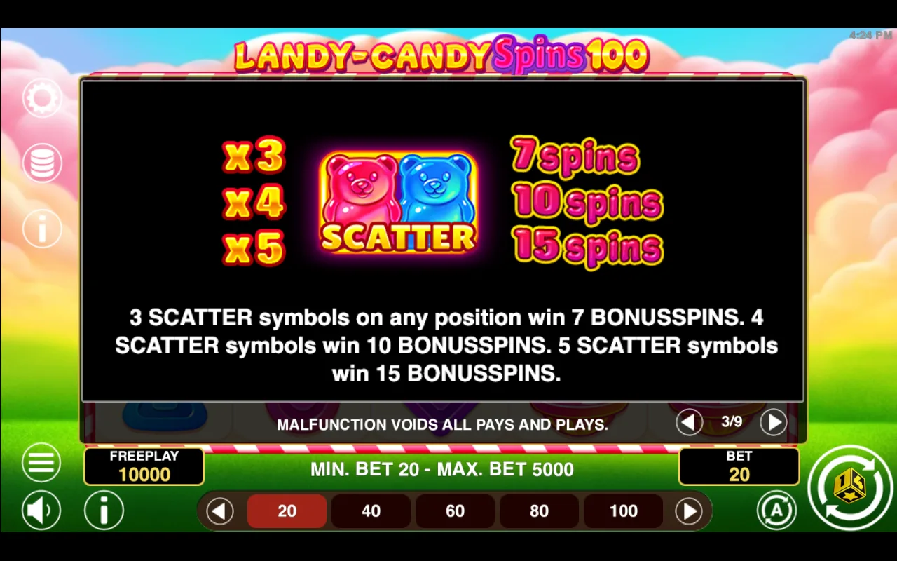 Game rules, page 3 — Landy Candy Spins 100