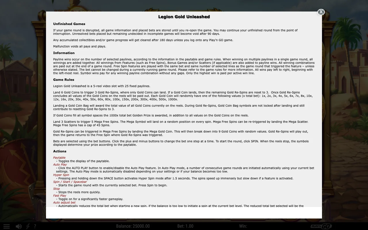 Game rules, page 1 — Legion Gold Unleashed