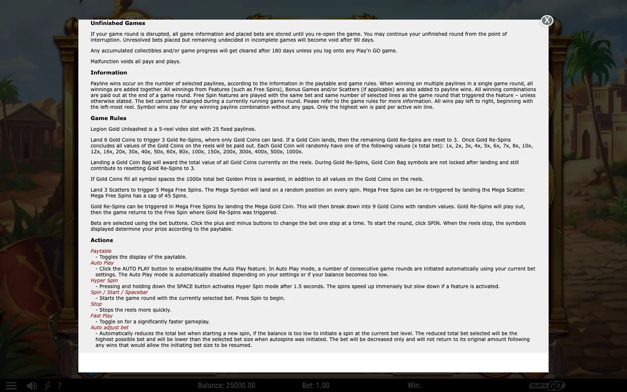 Game rules, page 2 — Legion Gold Unleashed