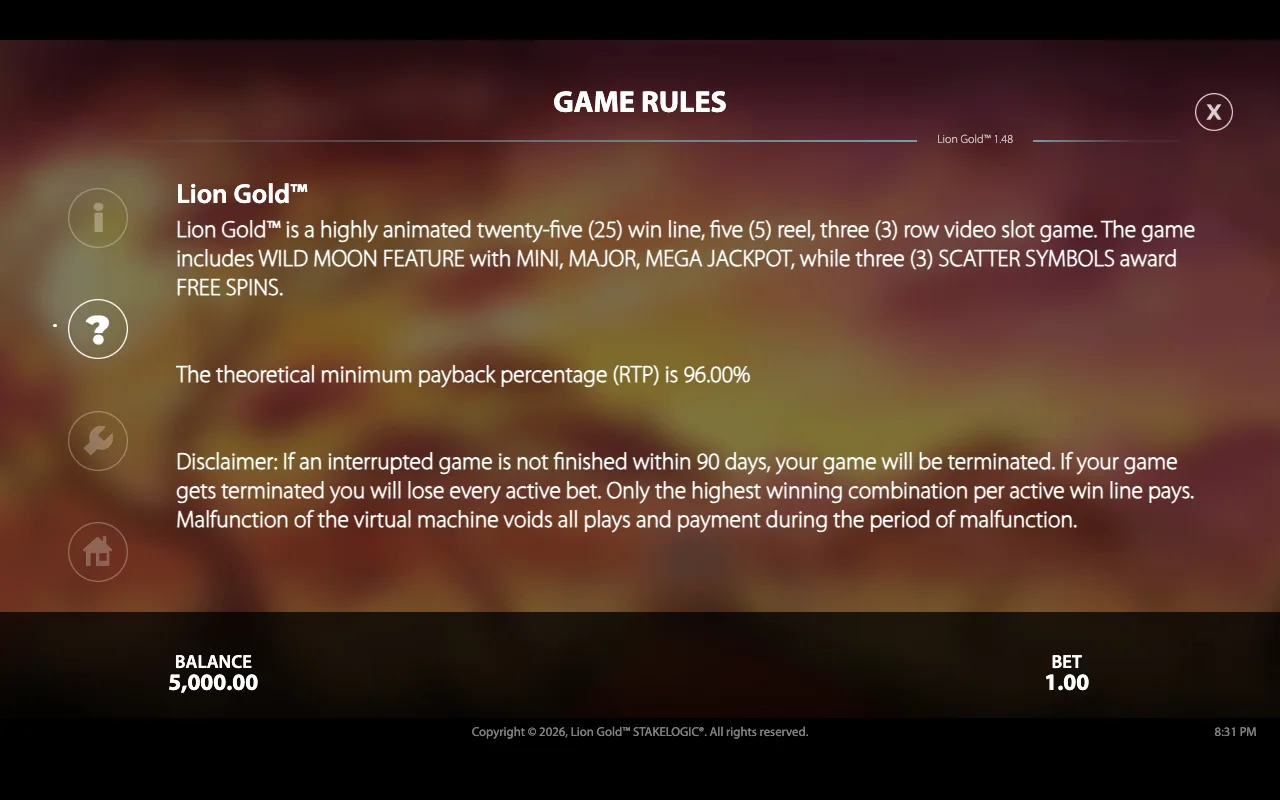 Game rules — Lion Gold