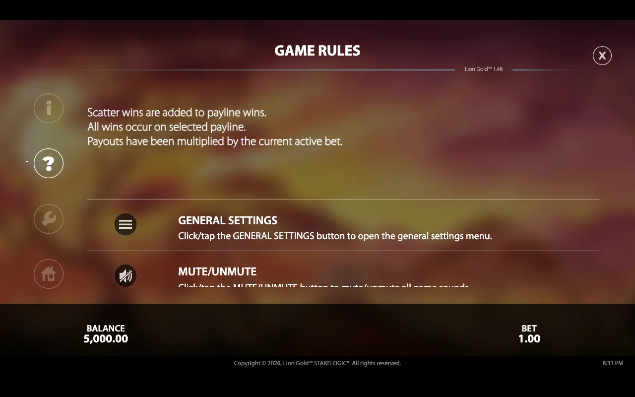 Game rules — Lion Gold