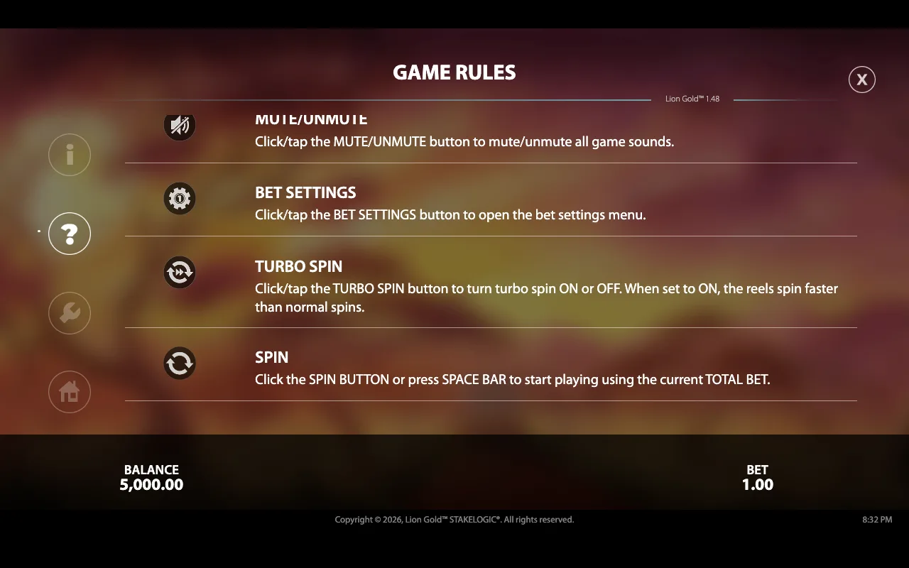 Game rules — Lion Gold