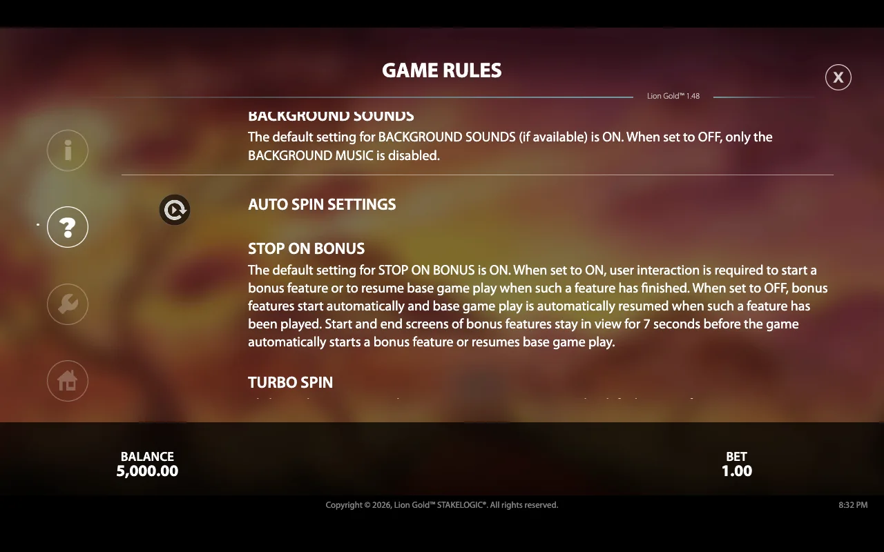 Game rules — Lion Gold