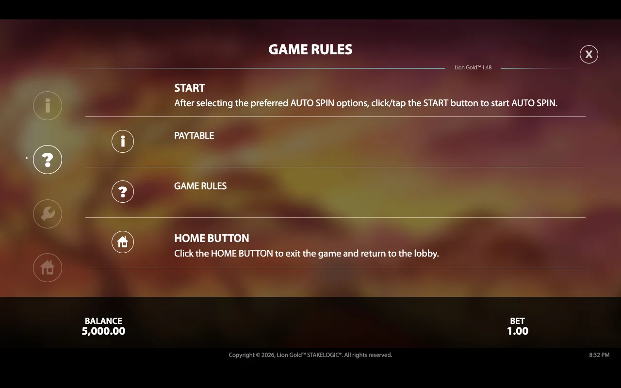 Game rules — Lion Gold