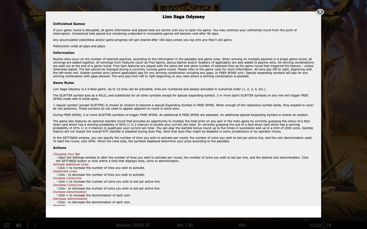Game rules, page 1 — Lion Saga Odyssey