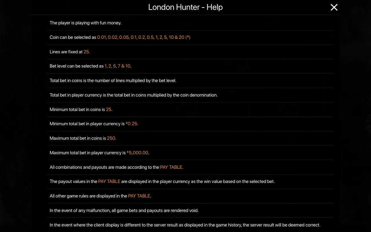 Game rules, page 1 — London Hunter