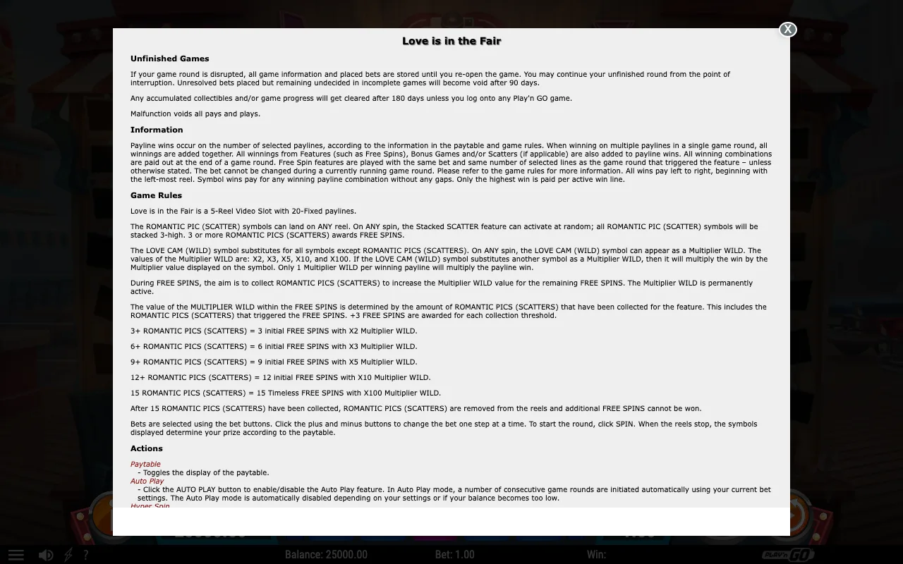 Game rules, page 1 — Love is in the Fair