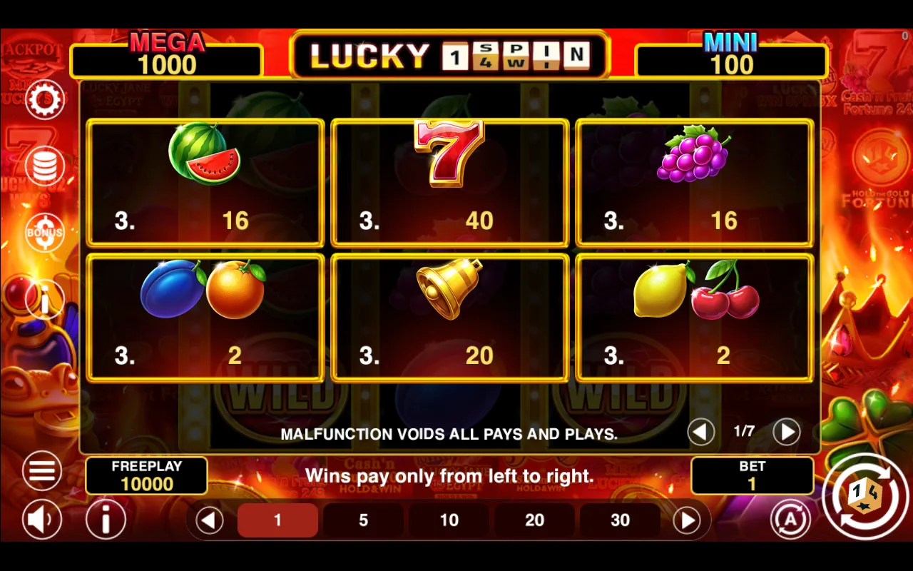 Game rules, page 1 — Lucky 1spin4win Hold And Win