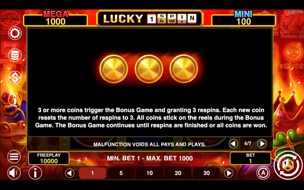 Game rules, page 4 — Lucky 1spin4win Hold And Win