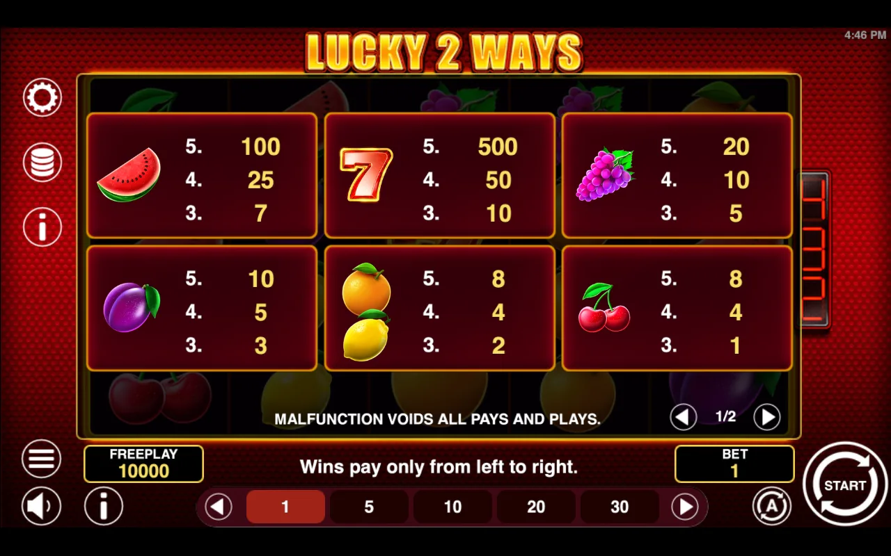Game rules, page 1 — Lucky 2 Ways
