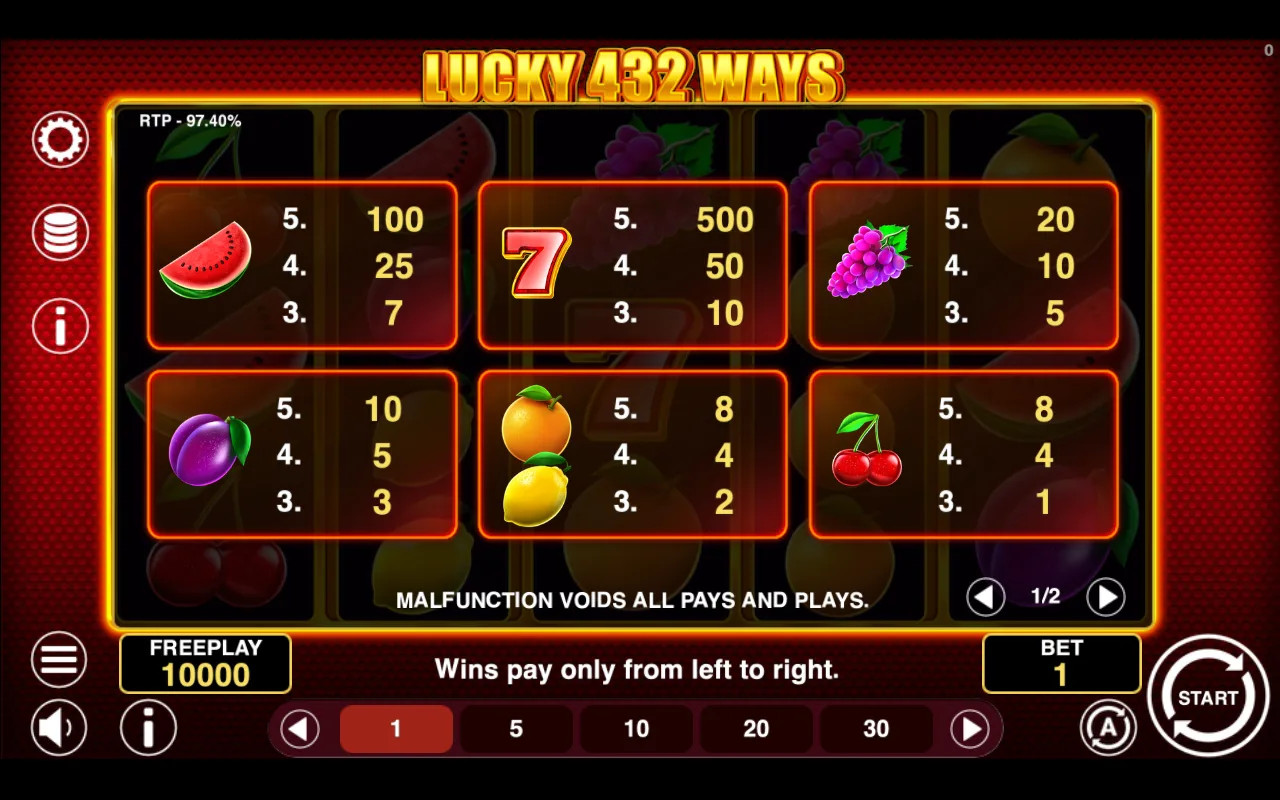 Game rules, page 1 — Lucky 432 Ways