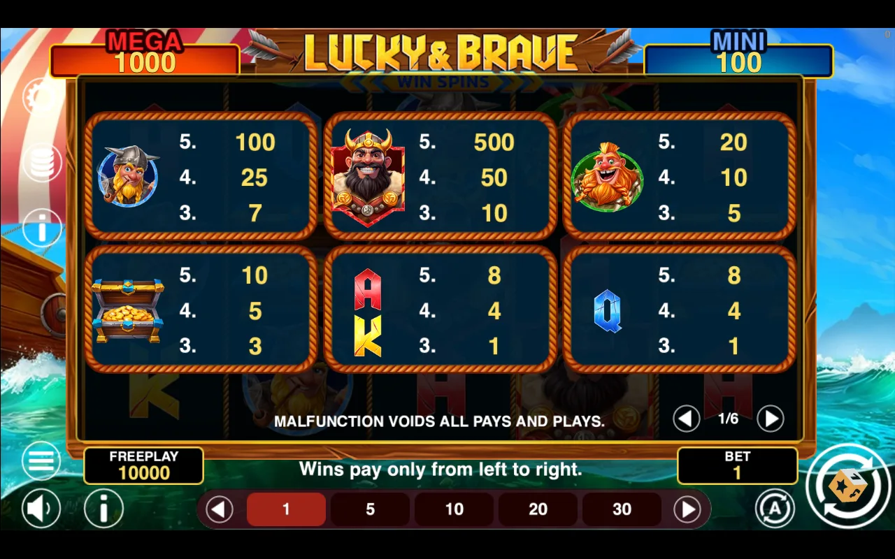 Game rules, page 1 — Lucky And Brave Win Spins