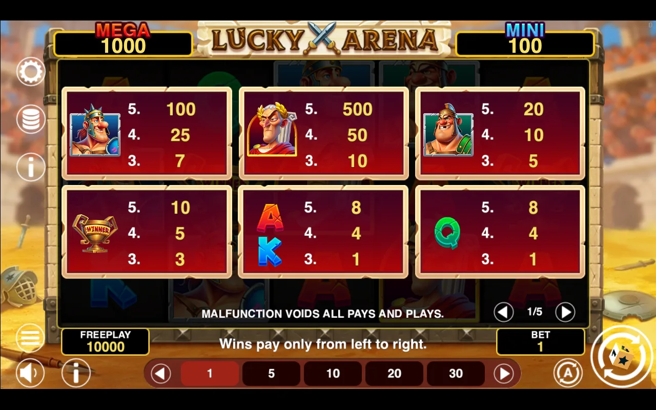 Game rules, page 1 — Lucky Arena Hold And Win