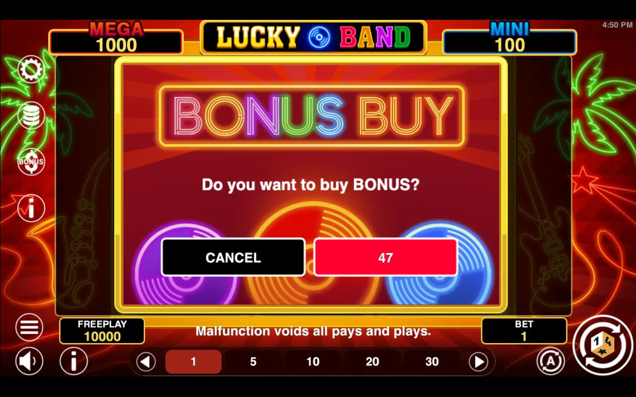 Buying the feature — Lucky Band Hold And Win