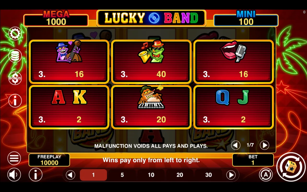 Game rules, page 1 — Lucky Band Hold And Win