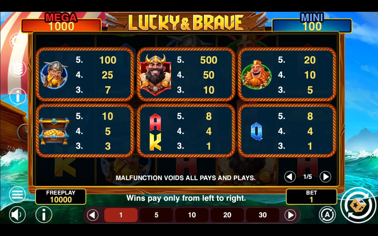 Game rules, page 1 — Lucky Brave Hold And Win