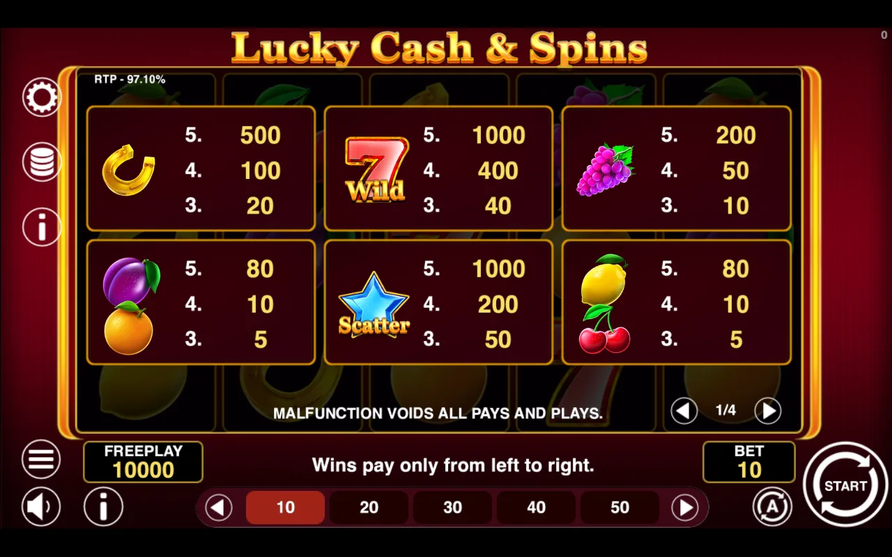 Game rules, page 1 — Lucky Cash And Spins