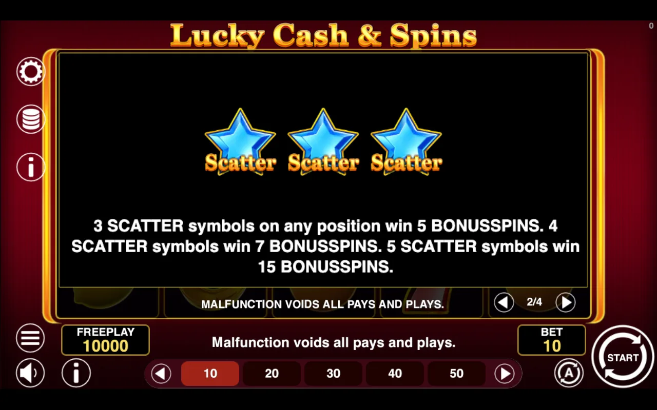 Game rules, page 2 — Lucky Cash And Spins