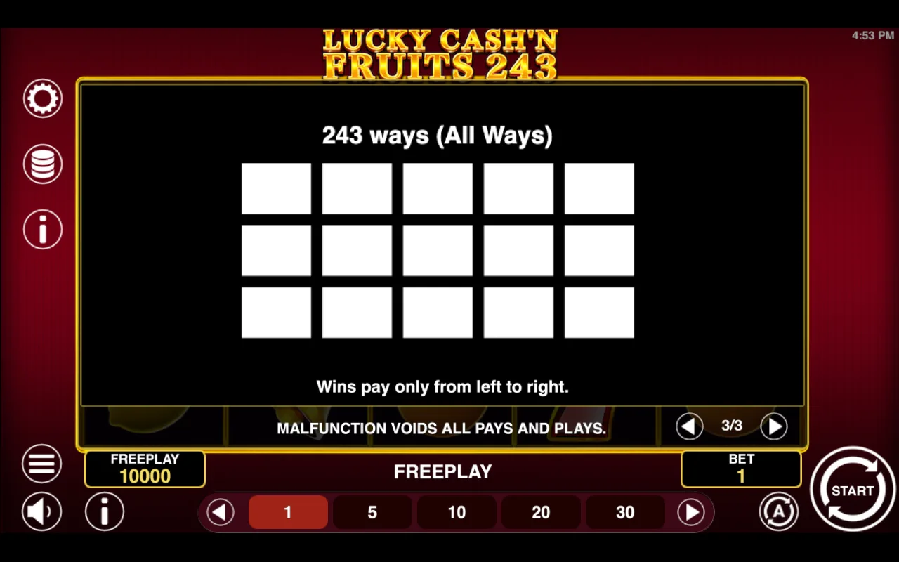 Game rules, page 3 — Lucky Cashn Fruits 243
