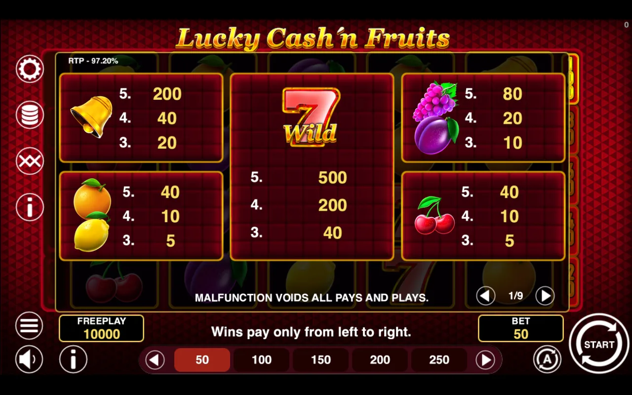 Game rules, page 1 — Lucky Cashn Fruits